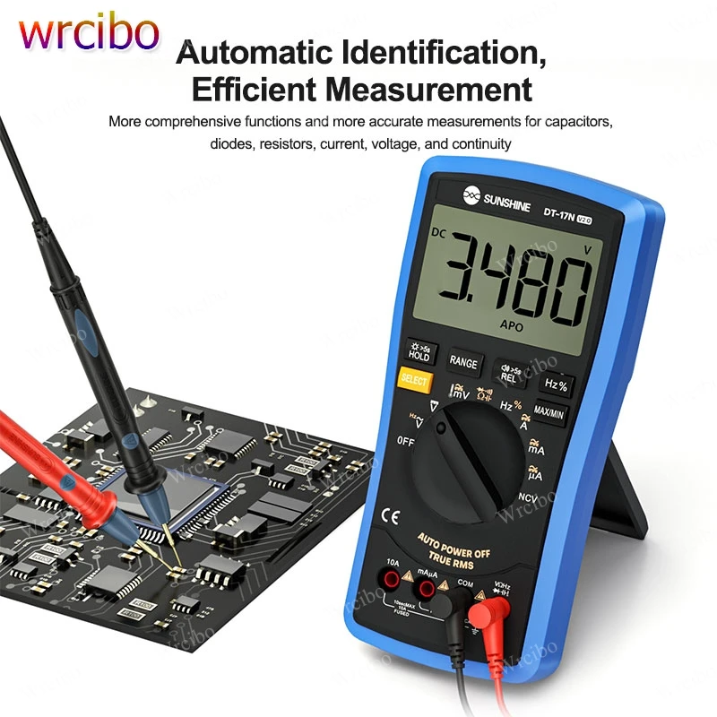

SUNSHINE DT-17N V2.0 Auto-Ranging Multimeter,True RMS Measurement 6000 Counts for AC/DC Voltage Current Resistance Capacitance