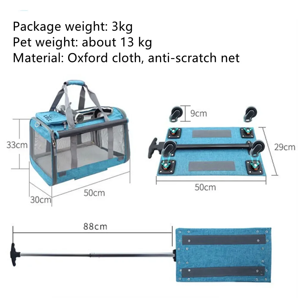 Abnehmbarer, faltbarer Haustier-Trolley, großer Raumkoffer, Katze, Hund, Umhängetasche, Handtasche, Reisegepäck, atmungsaktiver Rad-Kinderwagen
