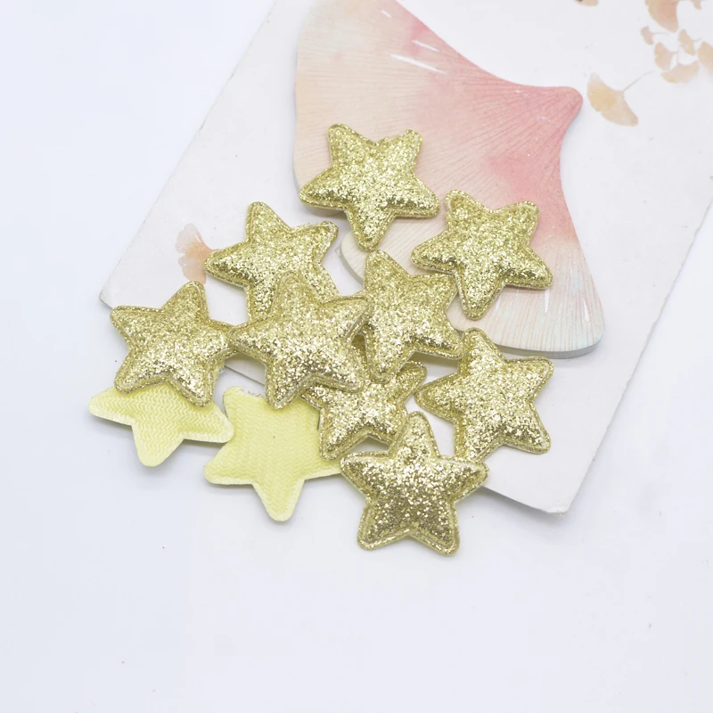 100Pcs 25mm Padded Glitter Star Appliques for DIY Crafts Clothes Hat Sewing Patches Hairpin Hair Clips Topper Decor Accessories