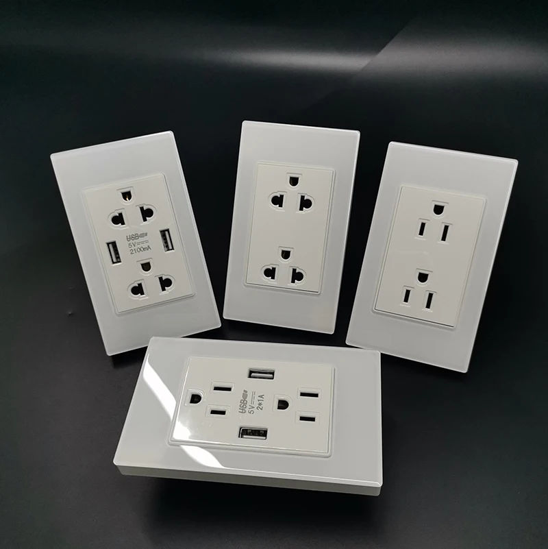 NOVSKI 2.5D Glass White Wall Socket Multi-Function,15 Amp US Standard Socket Duplex Receptacle, 110v-127v-250v Adaptable