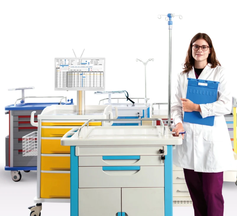 Professional Commercial Hospital Drugs Cart ABS Anesthesia Treatment Emergency Medical Trolley 4 Castors