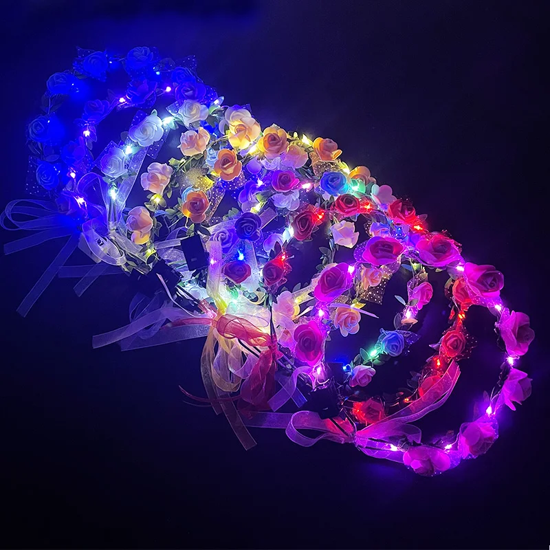 Glowing Garland Wedding Party Crown Flower Headband LED Light Christmas Neon Wreath Decoration Luminous Hair Garland Hairband