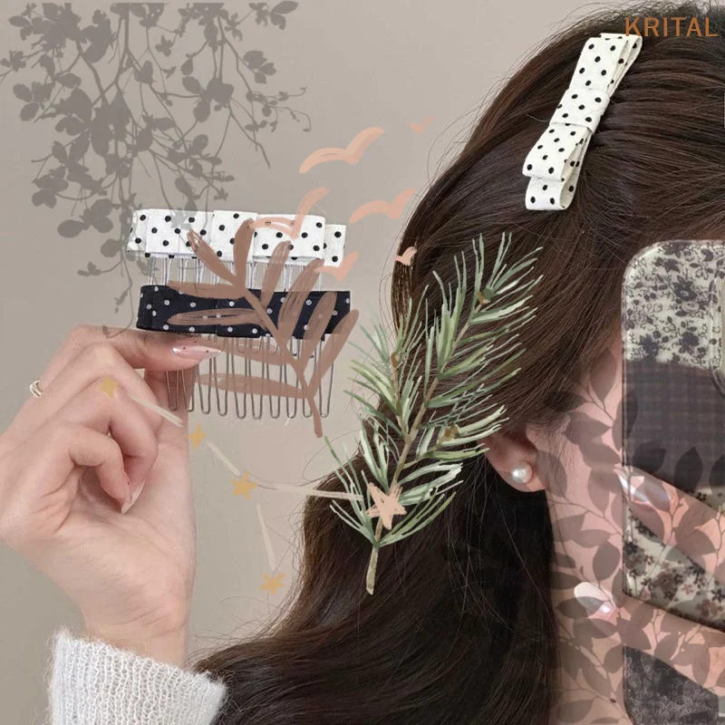 Polka Dot Bow Hair Comb With Cute Design Non Slip: Teeth Daily Wear Parties School Hairstyling