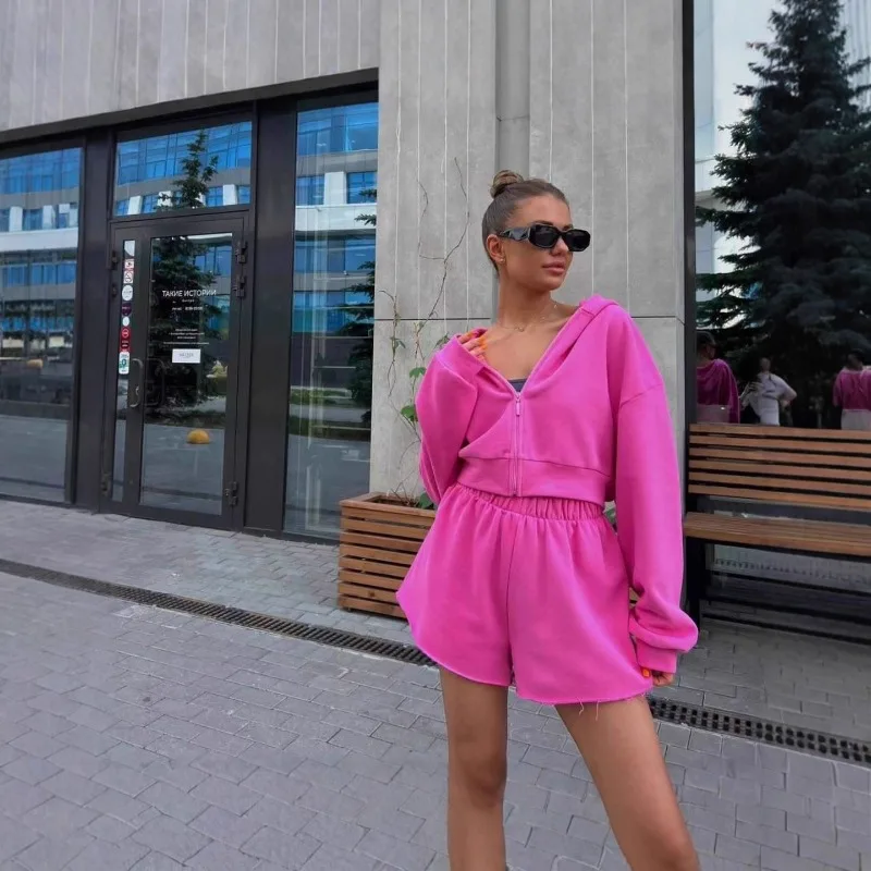 

Women's Autumn Spring Set Top Cardigan Long Sleeve Shorts Zipper Hooded High Waist Comfortable Casual New Niche Versatile Skinny