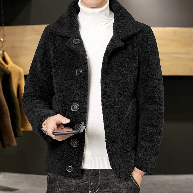 Winter Men\'s Warm Woolen Jacket High Quality Granular Wool Fabric Reversible Wool Jackets Turn Down Collar Casual Outwear Man