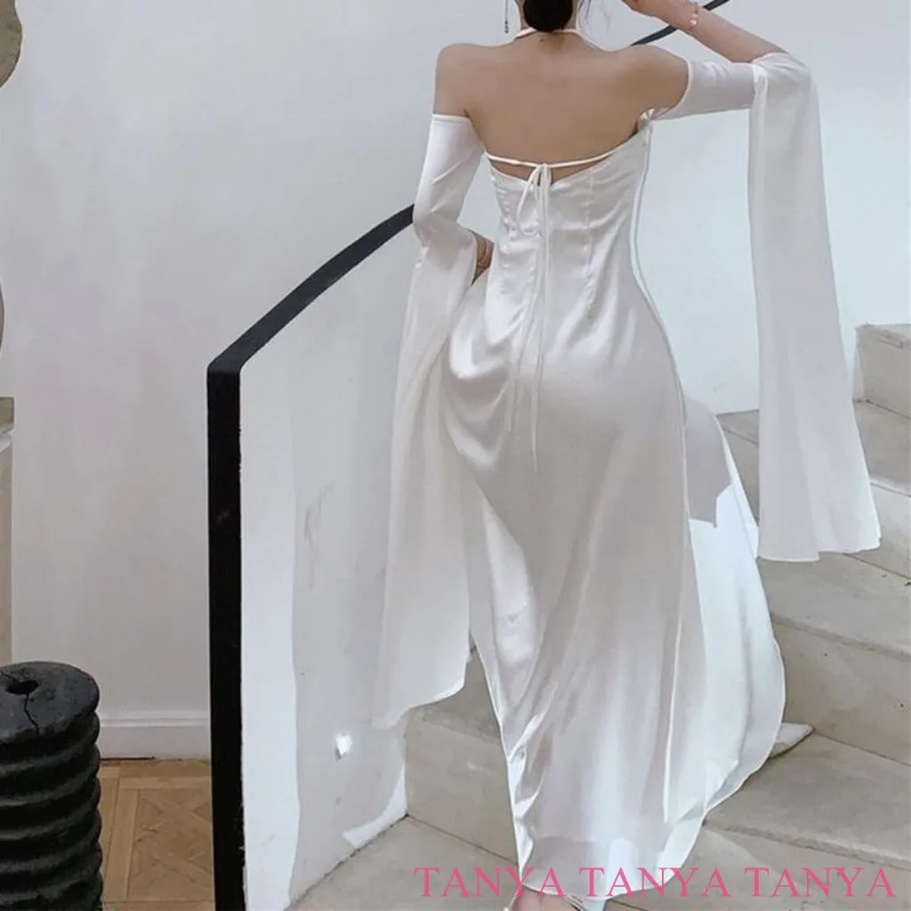 Elegant Strapless Spaghetti Straps Split 3/4 Sleeves Bridal Gown Classy Sheath Vestidos De Noiva Elegant Wedding Dresses SWD1014