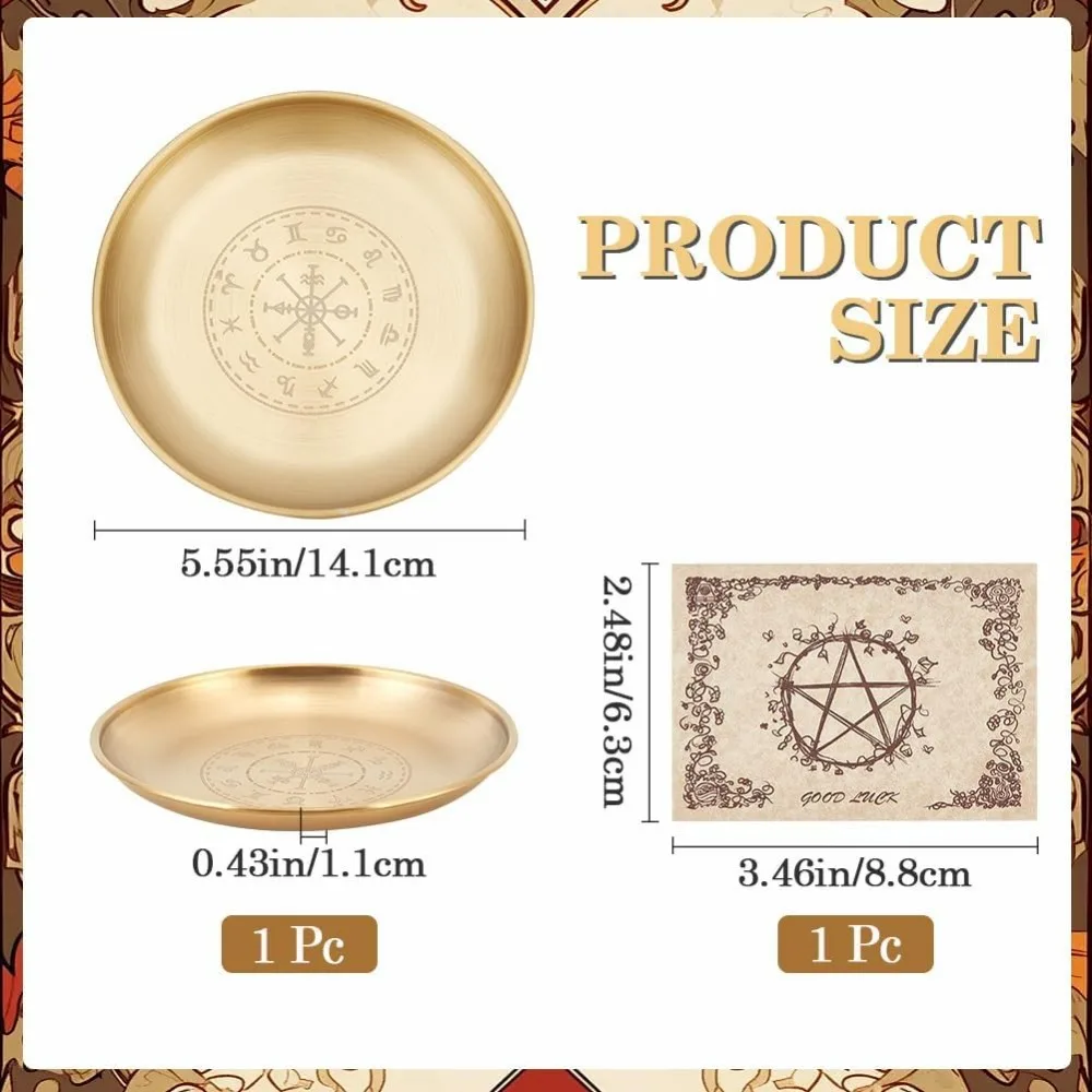 Viking Runes Altar Plate Tarot Plate Ritual Burning Candle Holder Bowls Offering Incense Burning Ceremony Plate with making kit