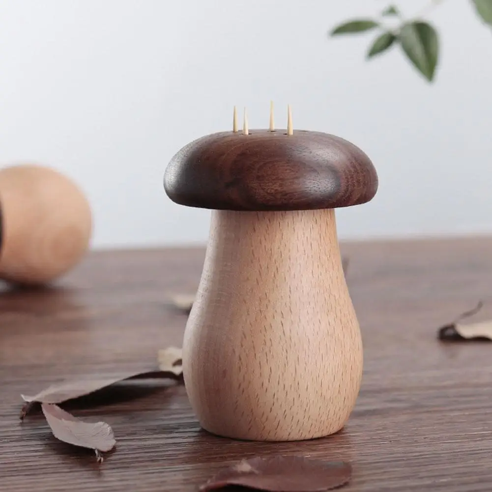 Creative Walnut Wood Toothpick Holder Dispenser Lovely Mushroom Head Toothpick Dispenser Container For Home Kitchen Restaurant
