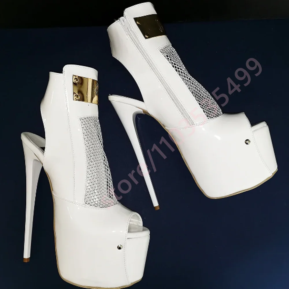 

Platform Mesh Metallic Stiletto Heels 2026 Spring New Arrival Street Style Sexy Women's Fashion Party Casual Black/white Sandals