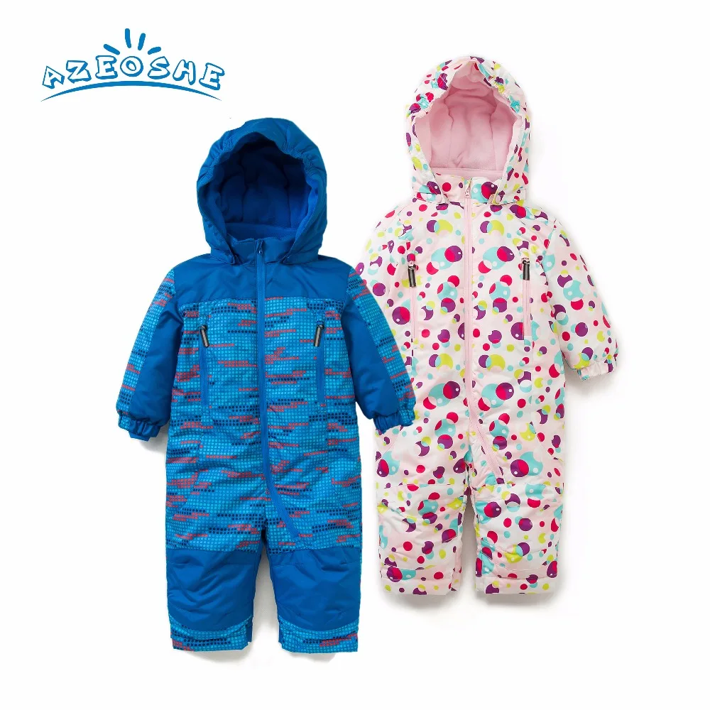 Baby Romper For Autumn Winter Baby Girl Pink Polka Dot Snowsuit Baby Boy Blue Romper Windproof And Waterproof 0-3 Year Clothes