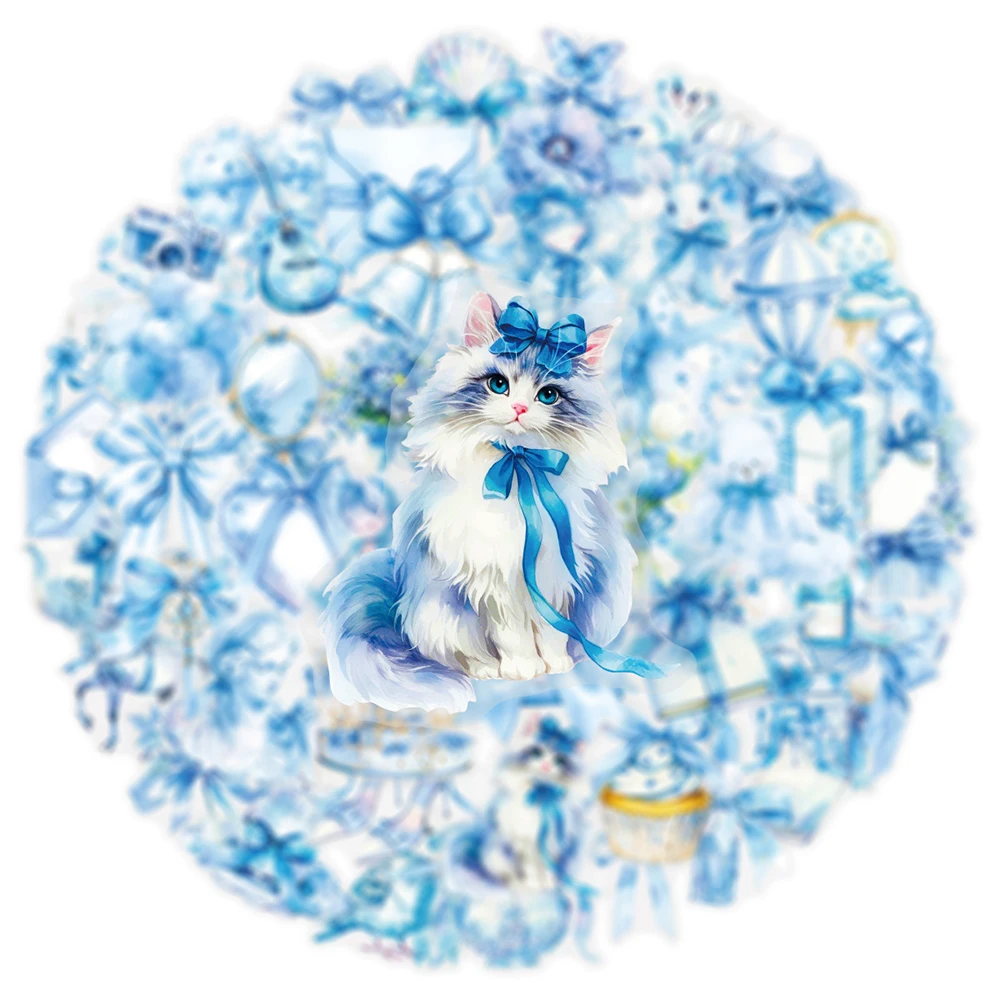 

10/30/50pcs INS Style Blue Bow Cartoon Stickers Transparent Aesthetic Decoration Decals Toys Waterproof DIY Diary Phone Case