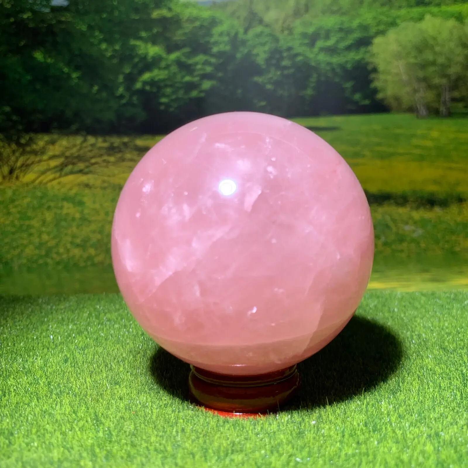 Natural Pink Rose Quartz Magic Crystal Sphere Reiki Healing