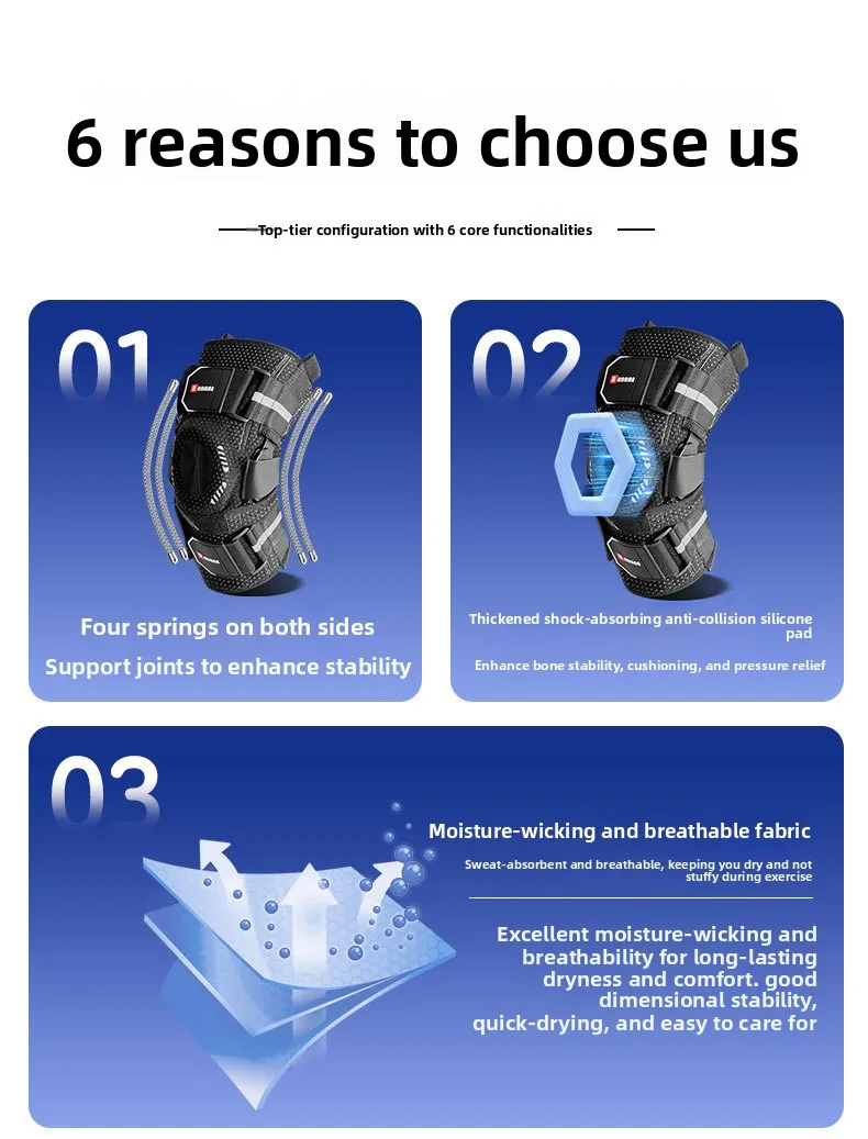 Picture 6: High Support Medical Knee Brace for Meniscus Ligament Patella Injury Joint Knee Effusion Repair Recovery Knee Elbow Support Pad