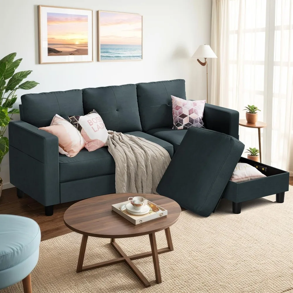 

79Inch Convertible Sectional Sofa, Living Room Couch, Modern Linen Fabric L-Shaped, 3-Seat Sofa Sectional with Reversible Chaise