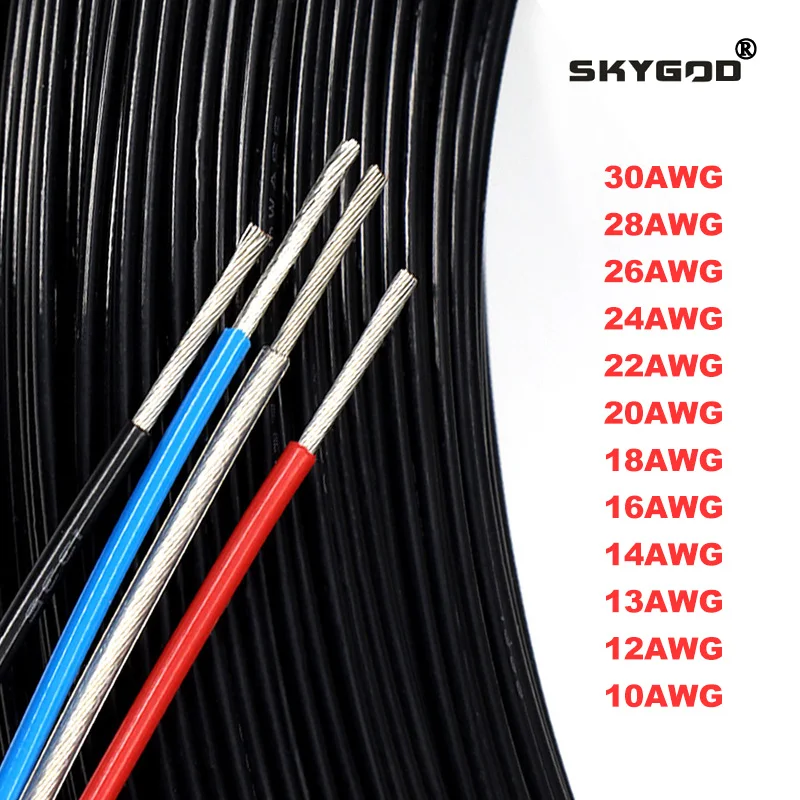 200Deg.C PTFE Wire 1332 High Temperature FEP Insulated 30/28/26/24/22/20/19/18/16/15/14/13/12/11/10AWG 3D Printer Copper Cables