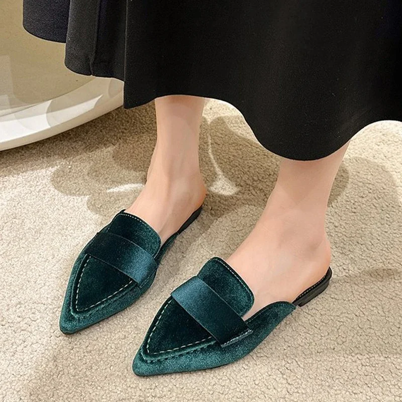 Flats Women Pointed Toe Mules Shoes Spring New Suede Slippers Cozy Shoes 2024 Sandals Fashion Flip Flops Mujer Zapatos Slingback