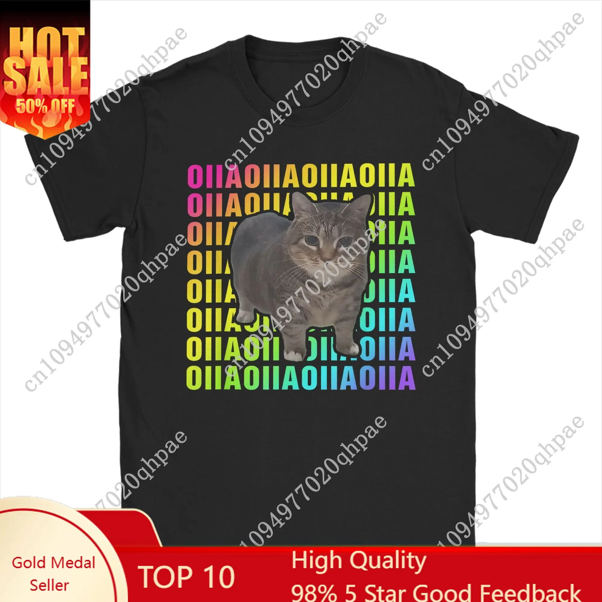 

OIIA OIIA Spinning Cat Meme T Shirts Men's Pure Cotton Funny T-Shirts Crewneck Funny Brainrot Tees Short Sleeve merch Gift Idea