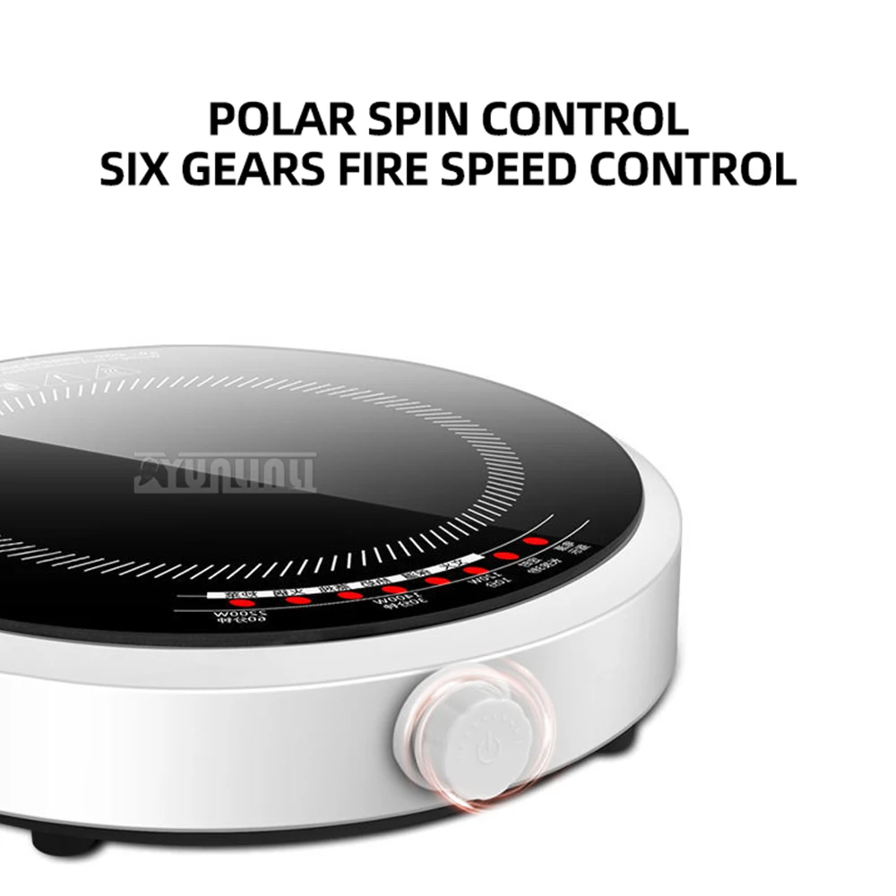 بوتاجاز حثي ذكي مستدير محمول ، منزل عالي الطاقة ، لوح كريستالي أسود ، شو W