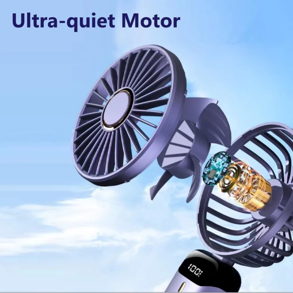 Ventilador portátil, ventilador pessoal recarregável USB, 4800mAh, 90 °   Mini ventilador de mesa dobrável com display digital LED, multiventilador de 5 velocidades