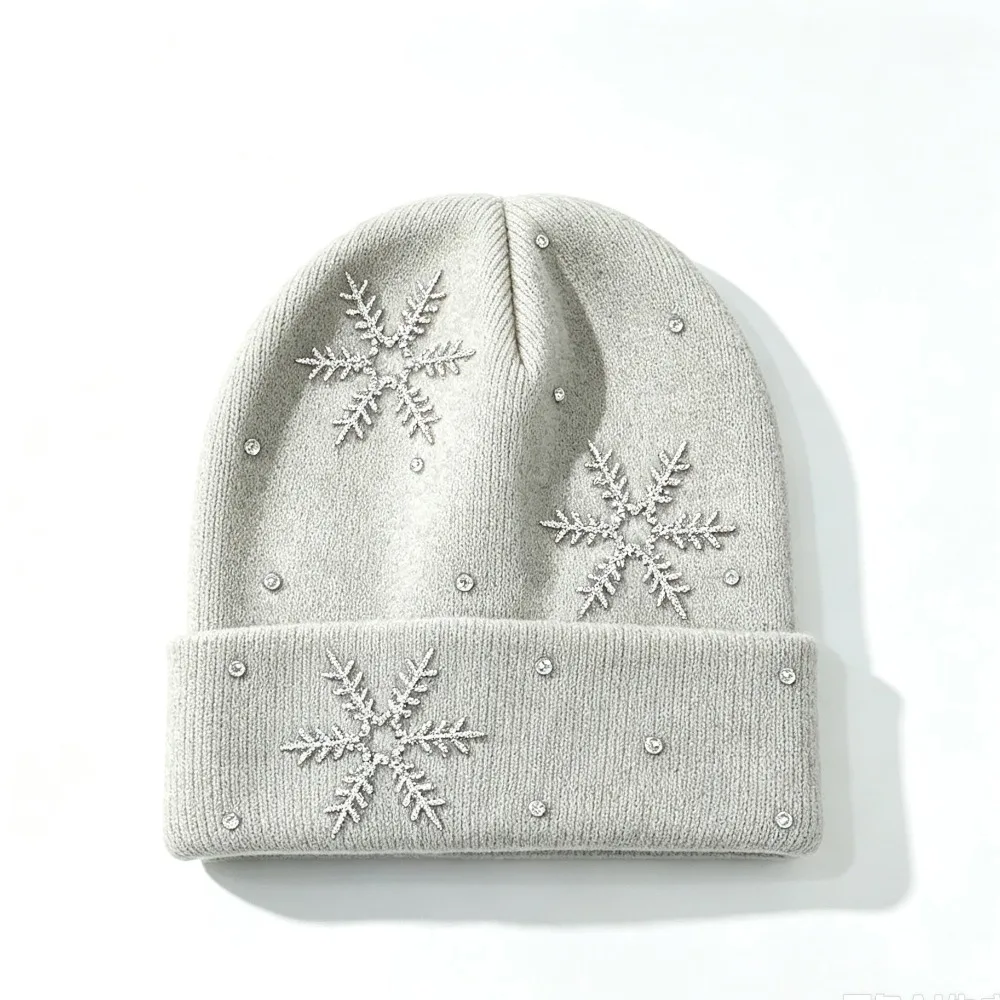 Knitted Fabric Winter Beanie Snowflake Embellishment Rhinestone Children Knit Hat Soft Folded Cuff Snowflake Knitted Cap