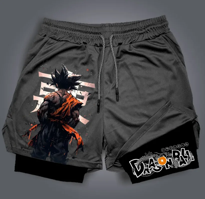 شورت مطبوع بطبقات مزدوجة من Dragon Ball، سراويل GOKU الأمريكية الرياضية، مريحة وعصرية للرجال فضفاضة وقابلة للتنفس #4
