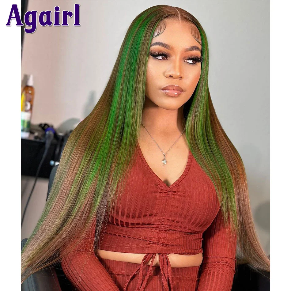 

Light Green Brown Highlight Ready To Go 13X4 Lace Front Human Hair Wigs For Black Women 4X6 Lace Straight Closure Wig PrePlucked