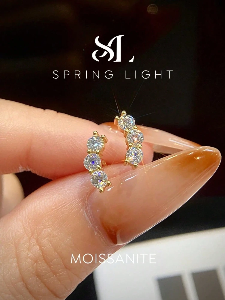Shiny 0.6CT Curve Real Moissanite Diamond Earrings For Women Real Anniversary Gift Dating Party Jewelry