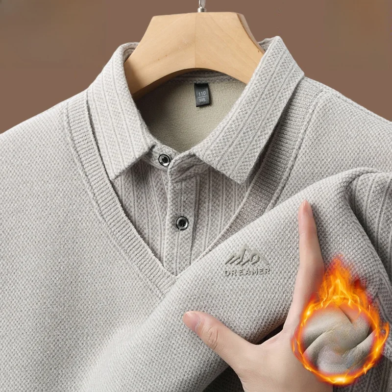 

Утепленный мужской вязаный свитер-обманка с воротником-стойкой, теплый, для повседневной носки, для отцов, деловой повседневный стиль