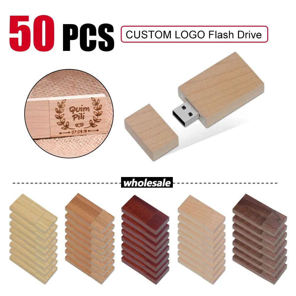 50pcs/lot Free Custom Logo Wooden Personal LOGO Pendrive Pen Drive 4GB 16GB 32GB 64GB Usb 2.0 Flash Drive U Disk Business Gift