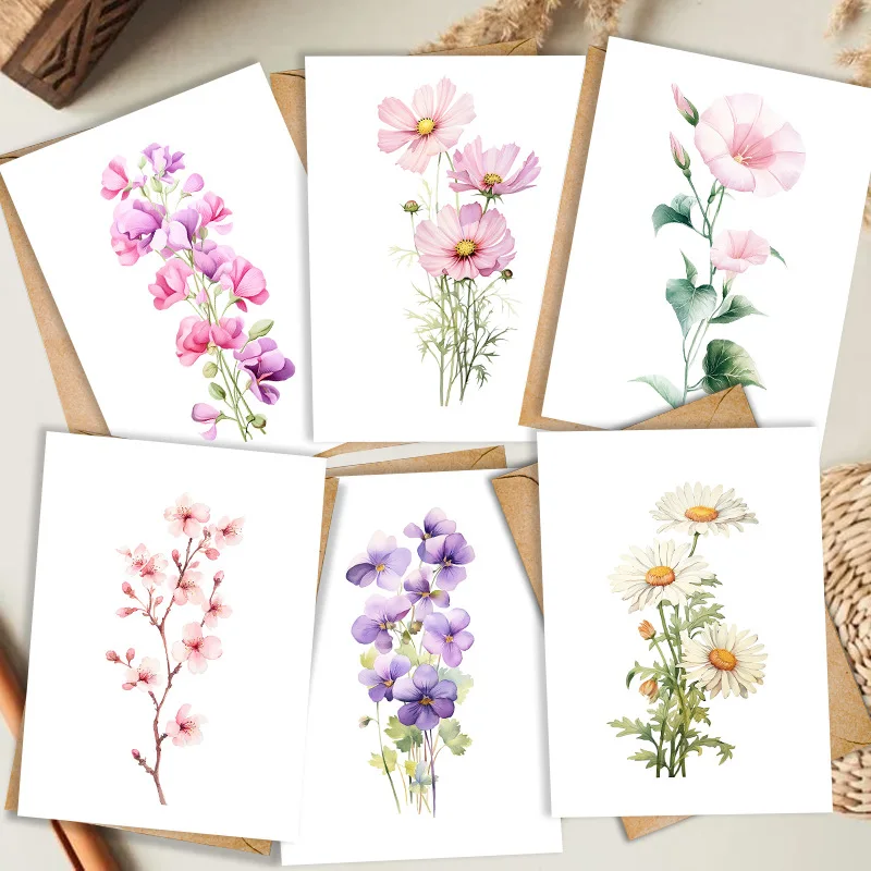 

12pcs/set Vintage Floral Greeting Cards Set with Envelopes Blank Greet Cards for Wedding Birthday Party Decor