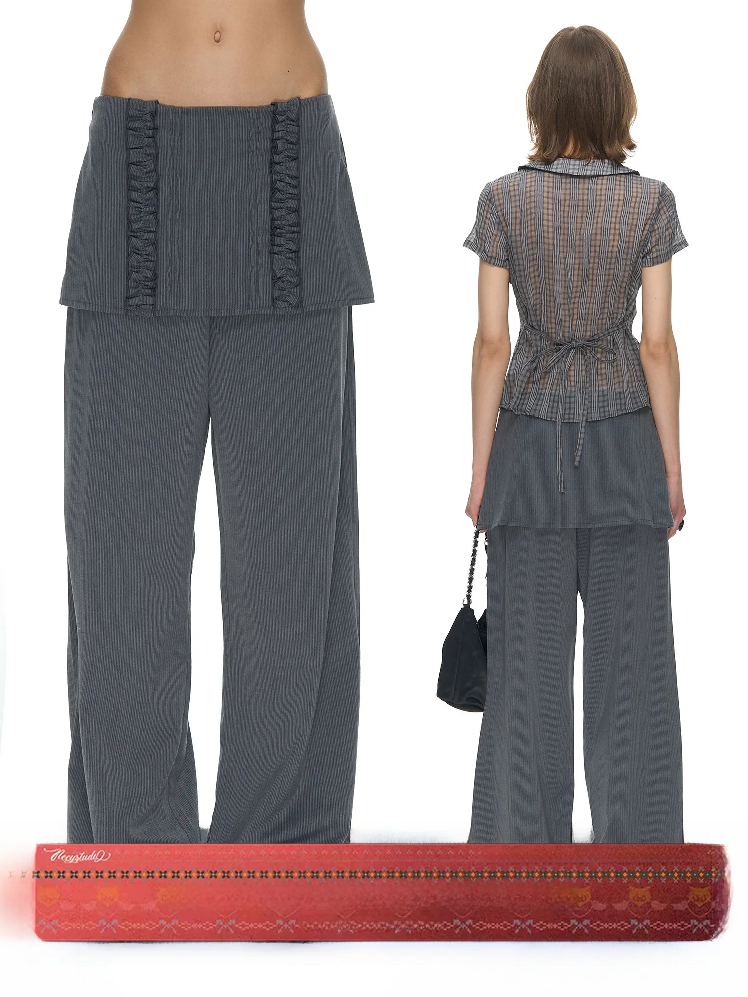 

NECY Original Slim Stripe Loose Casual Pants Women's Spring Pleated Design Vintage Long Trousers Versatile Casual Pants