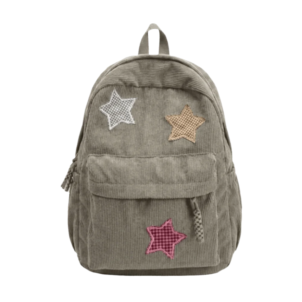 Niedlicher Stern-Cord-Rucksack, leichter, weicher Stoff-Schulrucksack, mehrere Taschen, bunte Reisetasche für die Schule – Detail 3