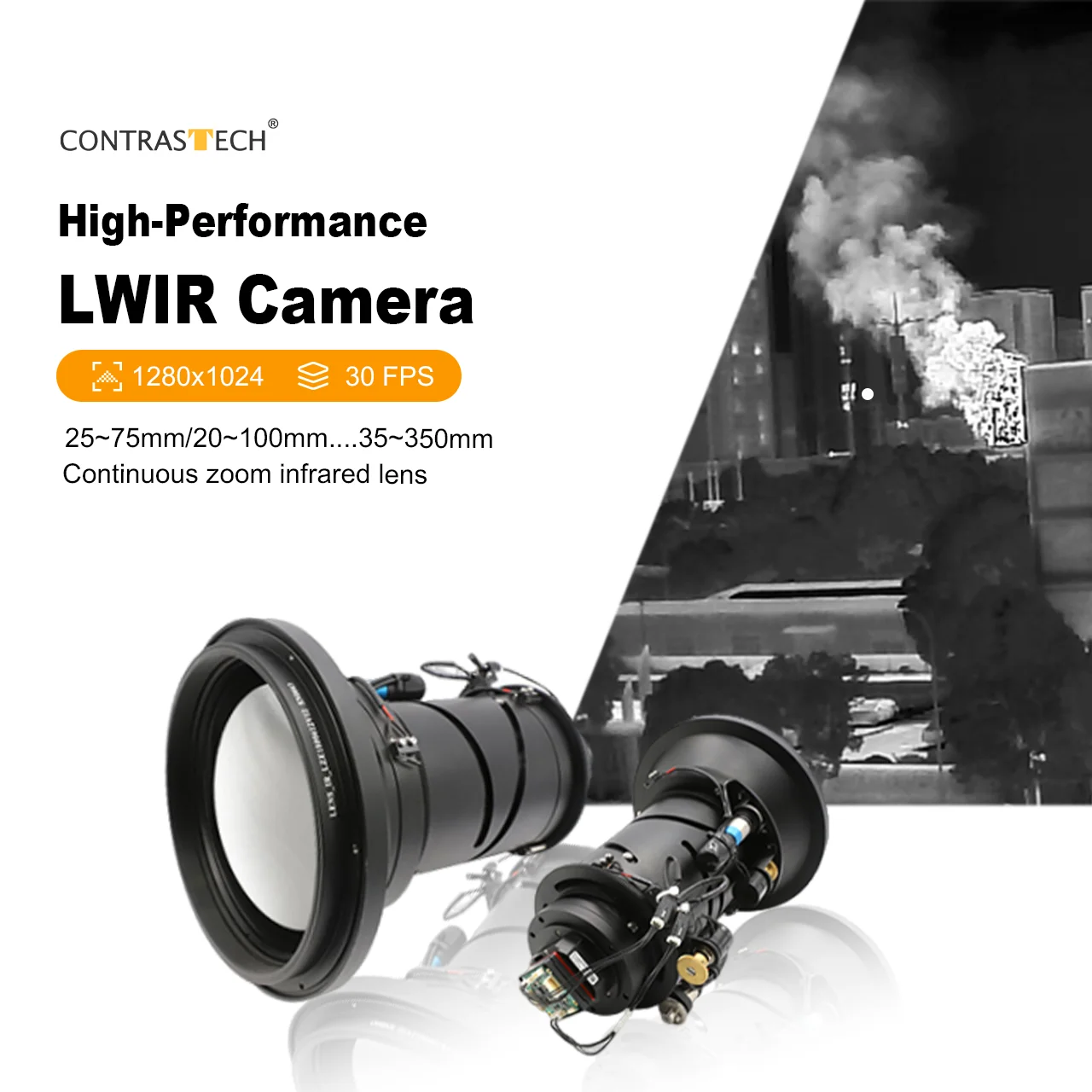 Industrial Grade Sensor 25-75mm Continuous Zoom Lens Long-Range Nigh Vision 640x512 Thermal Imaging Gimbal Camera