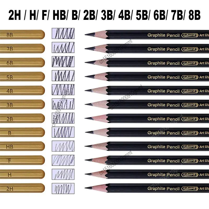 12Pcs Set 2H-8B Art Sketch Graphite Pencil 2H H F HB 2B 3B 4B 5B 6B 7B 8B Hard Medium Soft Hex Handle Artist Drawing Stationery