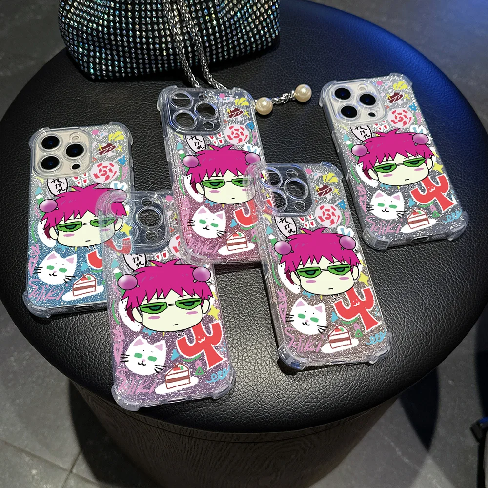 New Anime Saiki Kusuo Phone Case For iPhone 16 15 14 13 12 11 Mini Pro Max X XR XSMax 7 8 Plus SE2020 Shockproof  Bling Armor