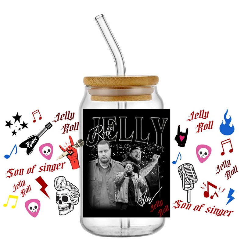 Cantor Jelly Roll UV DTF Transferência Adesivo, Envoltório impermeável Transfere Decalques, DIY para 16oz Libbey Glass Cup, Aceitar Personalizado