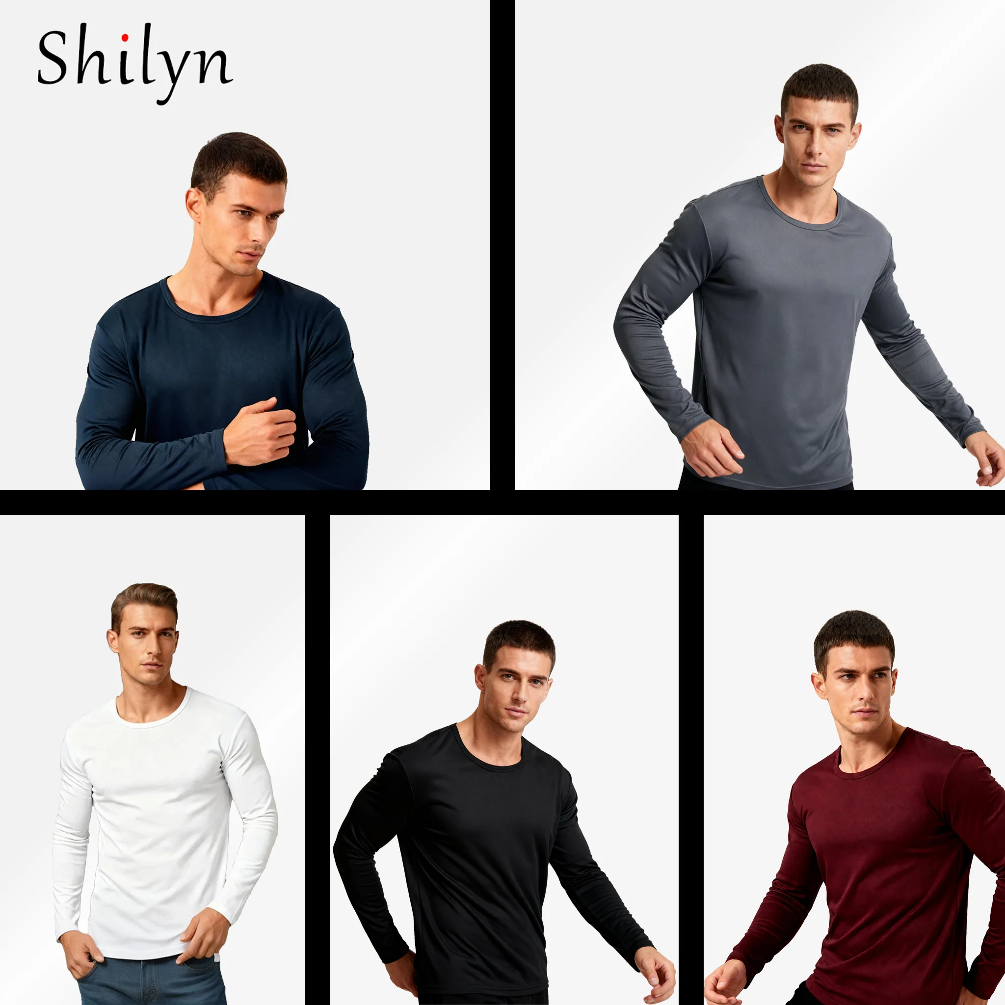 

5PC SHILYN Athletic Stretchy Fast Dry Breathable Men's Short Sleeve Crew Neck Jogging and Gym Fitness T-Shirt