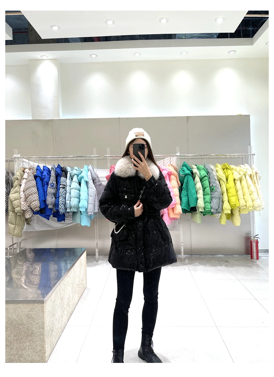 2025 vrouwen Winter 90% Witte Eend Donsjack Casual Dikker Puffer Jas Vrouwelijke Parka Pailletten Pailletten