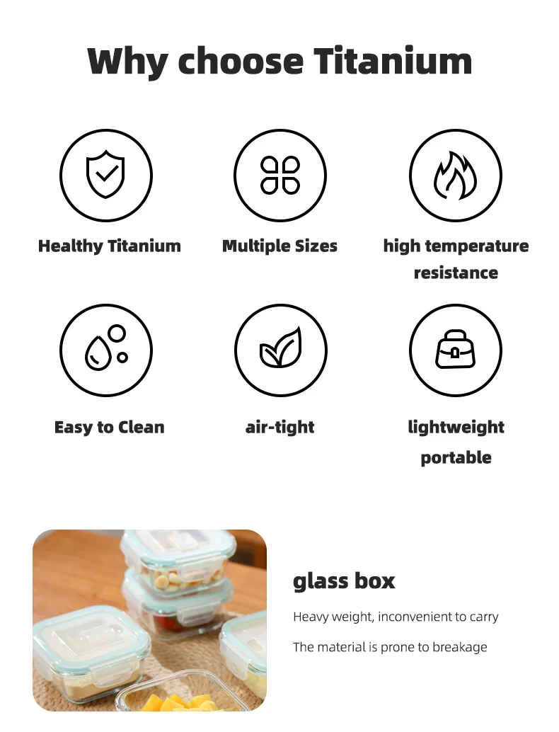 TiTo Titan Reintitan 1000ml Frischhaltebox Multifunktionale Lunchbox Tragbar für Haushalt und Outdoor – Detail 2
