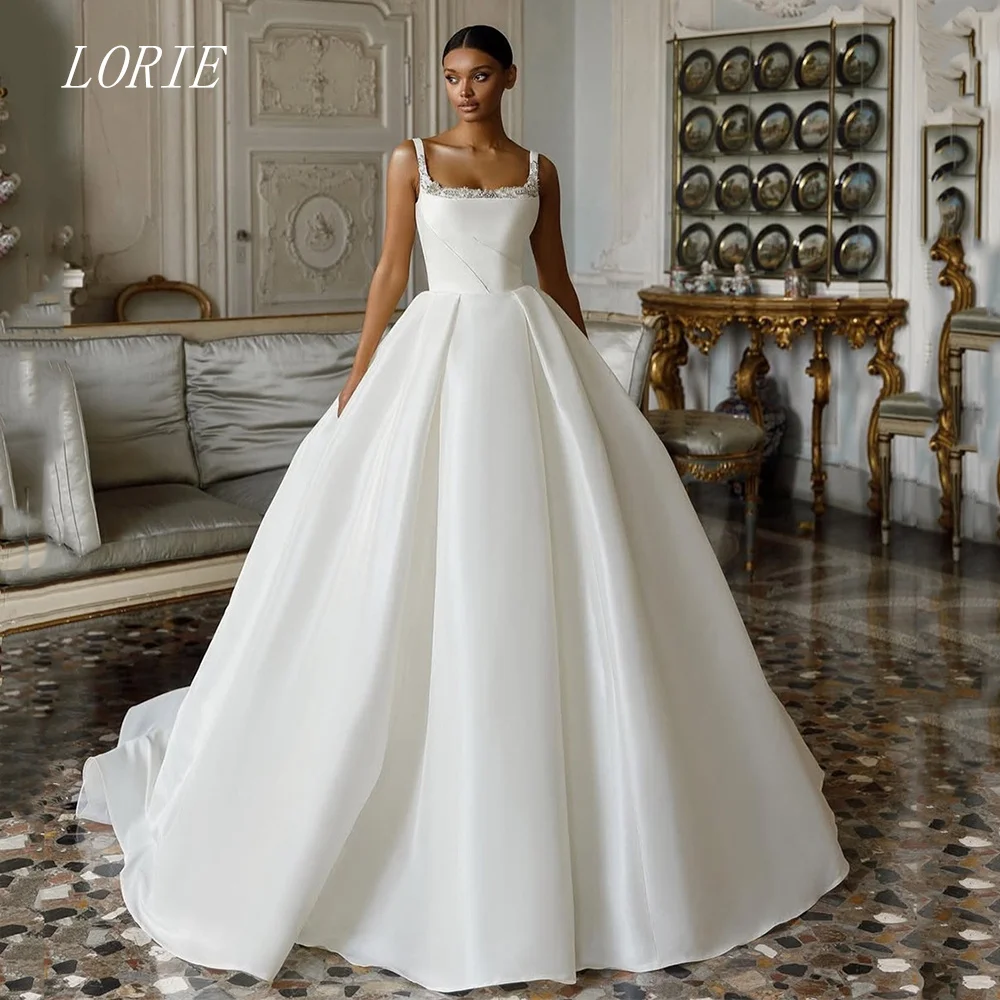 

LORIE Luxury A Line Wedding Dress Square Neck Bridal Dresses Beading Spaghetti Strap Pleat Wedding Gown Customized 2026