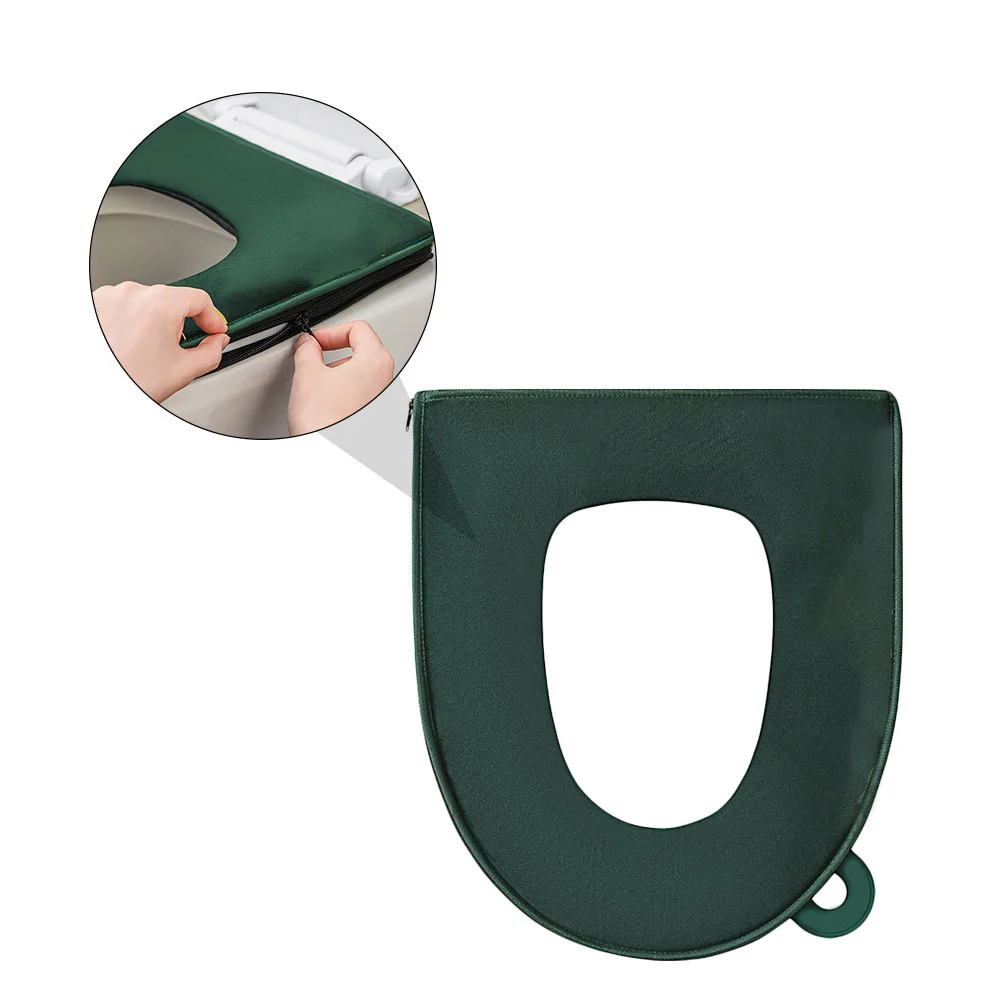 

1pc Waterproof Toilet Seat Cushion European Style Dark Green Skid-Proof Durable Elastic Bathroom Seat Cover Universal Fit Home