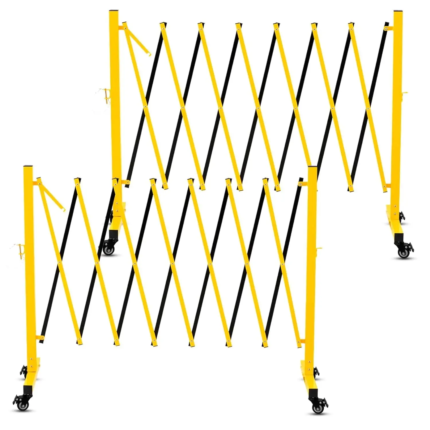Barrera de Tráfico Expandible, Puerta de Seguridad Metálica Rodante, Valla Plegable para Exteriores, Barrera de Seguridad Retráctil con Ruedas, Bloqueo de Carretera Móvil, Negro y Amarillo
