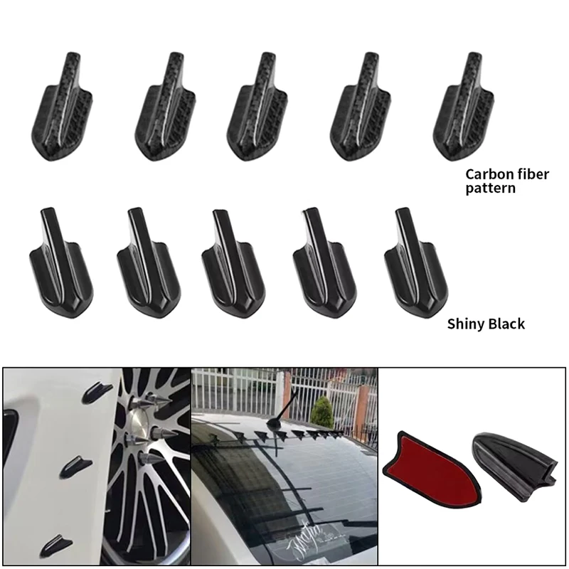 1/10Pcs UV-protected & Weatherproof 6pcs Black Car EVO-Style PP Roof Shark Fins Spoiler Wing Kit Vortex Generator