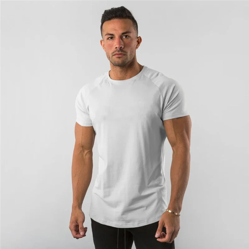 Marka odzież sportowa fitness t shirt mężczyźni moda lato sport koszulka z krótkim rękawem bawełna kulturystyka trening mięśni tshirt man