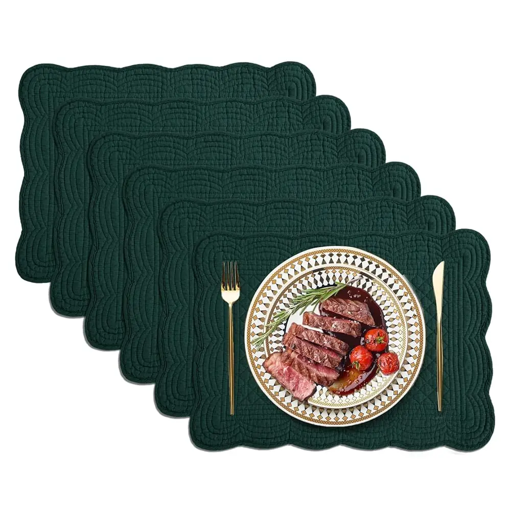 

Набор из 6 стеганых салфеток для стола, 100% хлопок, 13x18 дюймов, в стиле фермерского дома, прямоугольные, двусторонние, с фигурным краем