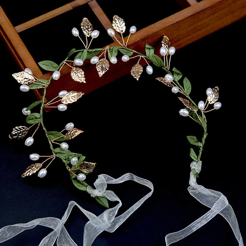 سوبر الخيال شونين على غرار الورقة الخضراء اللؤلؤ زهرة حلقة دبوس الشعر أداء ملحق ورقة فيونكة شعر مضفر أغطية الرأس عقال