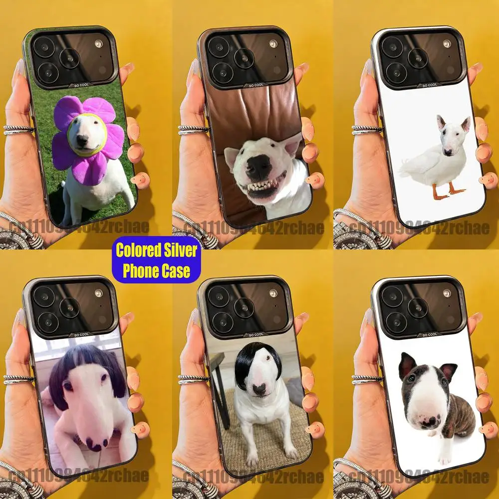 

For Dog Bull Terrier Phone Case iPhone 15,17,12,14,13,16,11,E,Max,Plus,Air,Pro,Mini Colored Silver Cover
