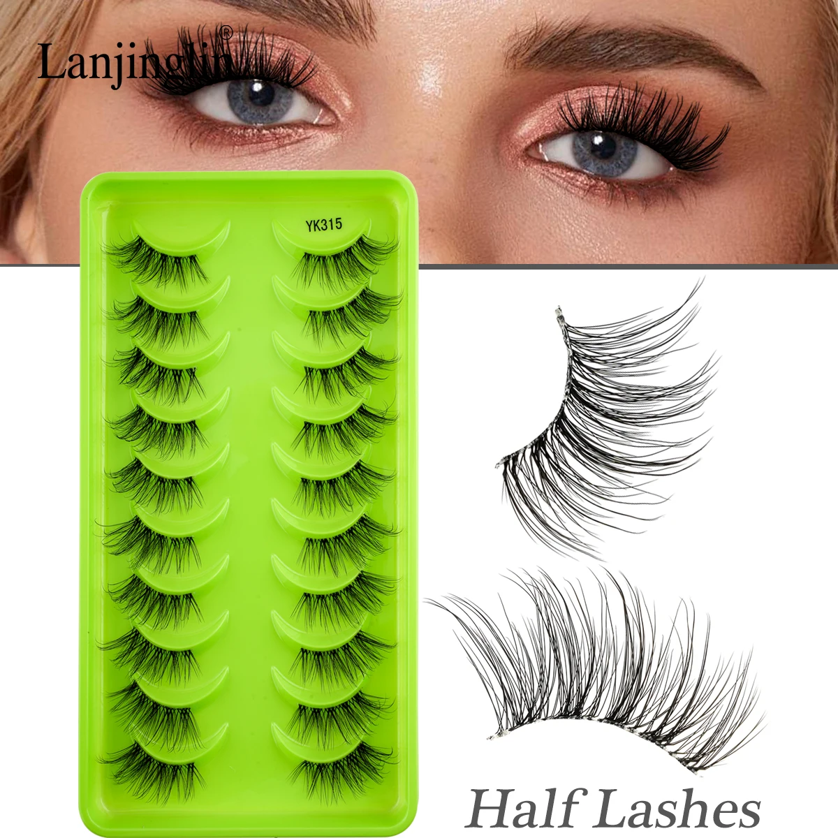 Lanjinglin 3/10 Paar Flauschige Künstliche Wimpern Weiche Halbe Wimpern 3D Nerzhaar-Wimpern Natürliche Faux-Cils Make-up Wispies Augenwimpern