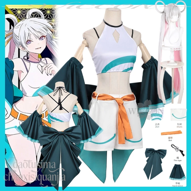 

Цукими Ячиё Косплей Принцесса Кагуя Новый Аниме Костюм Белый Жилет Без Рукавов Шорты Удлиненные Парики Рождество Хэллоуин Вечеринка