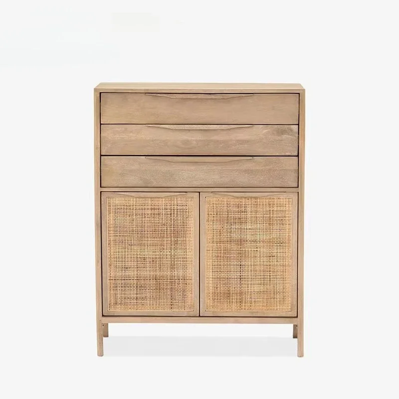 Nordic bedroom storage brushed cabinet, simple solid wood modern design 3 drawers anti-tipping imported living room
